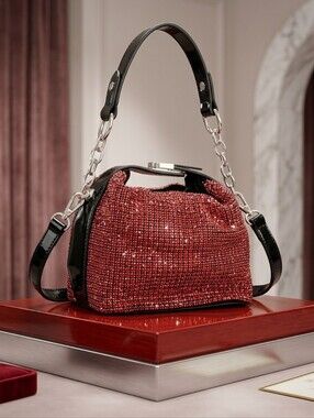 Caleesa Royal Red Rhinestones Studded Women's Handbag Crossbody Purse
